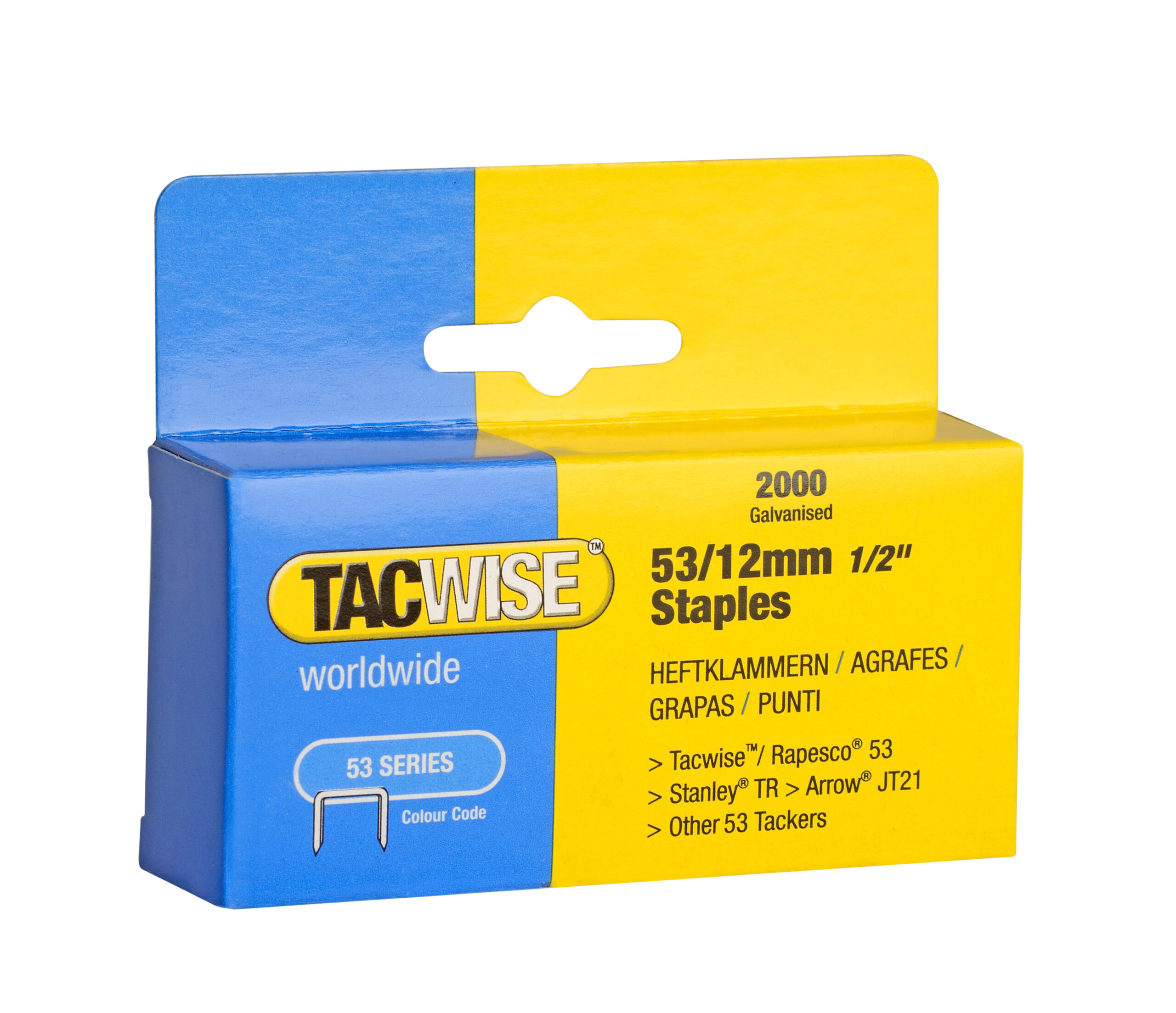 Type 53/12mm Galvanised Staples, Box of 2000