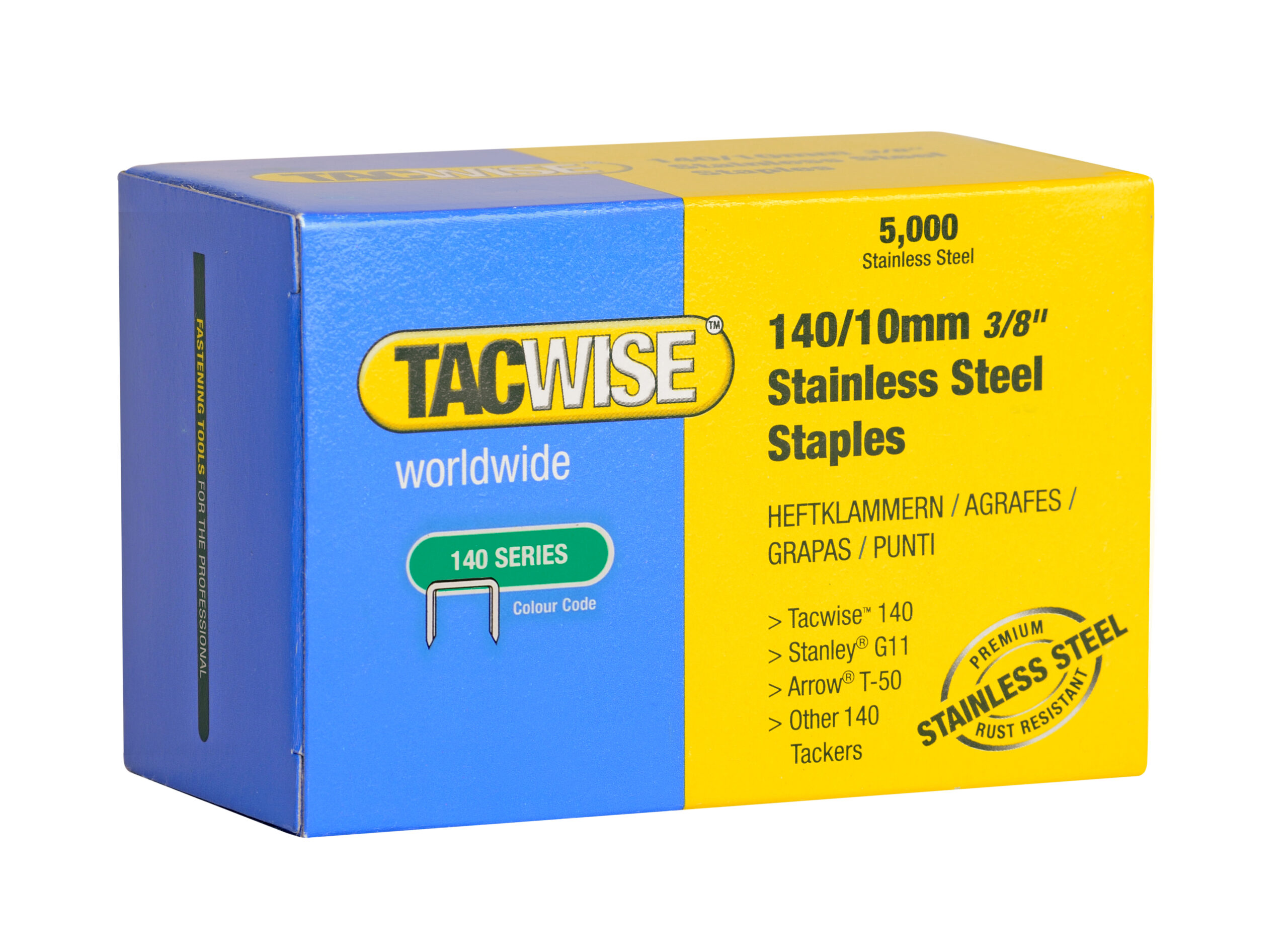 Type 140/10mm Stainless Steel Staples, Box of 5000