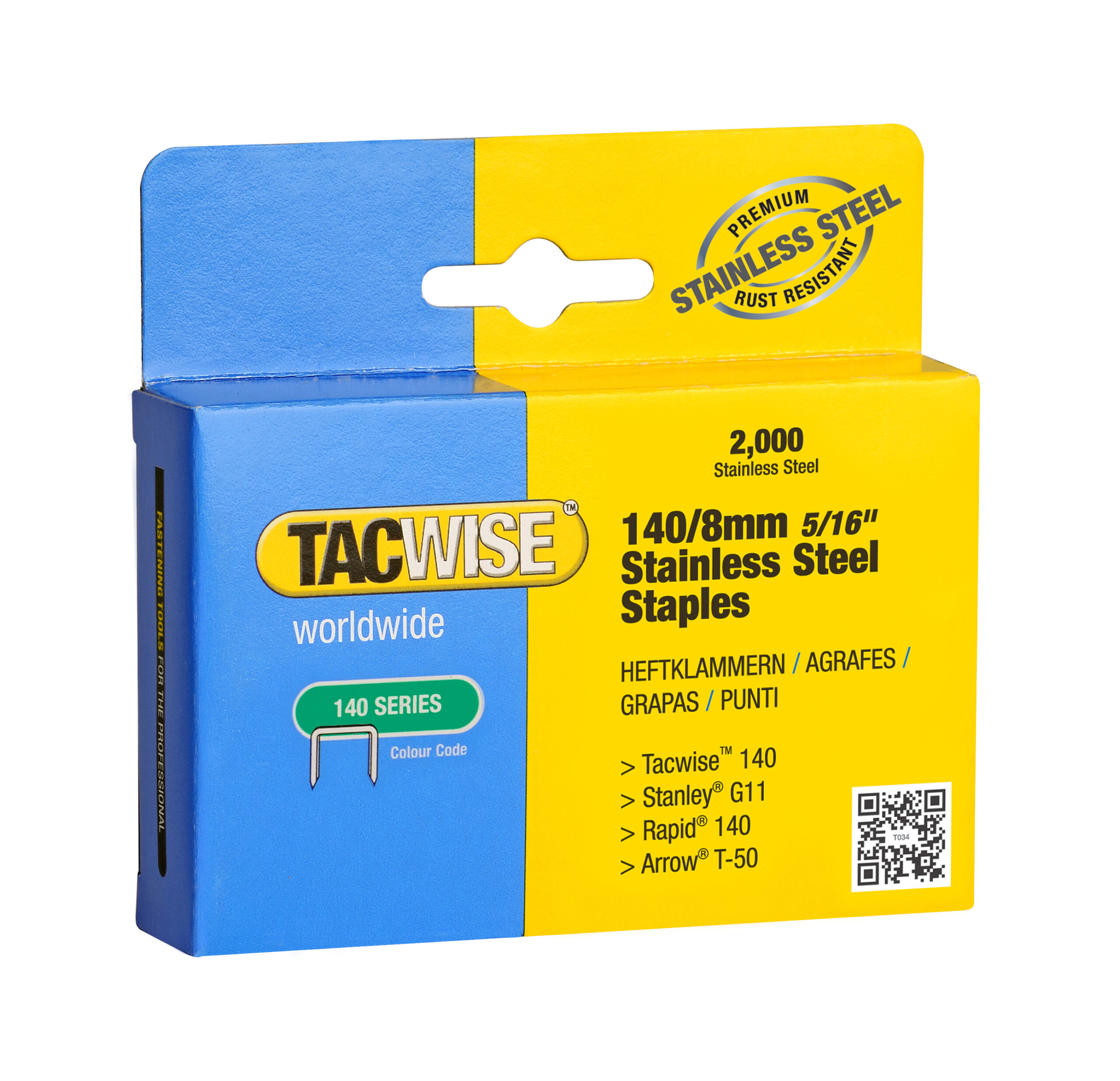 Type 140/8mm Stainless Steel Staples, Box of 2000