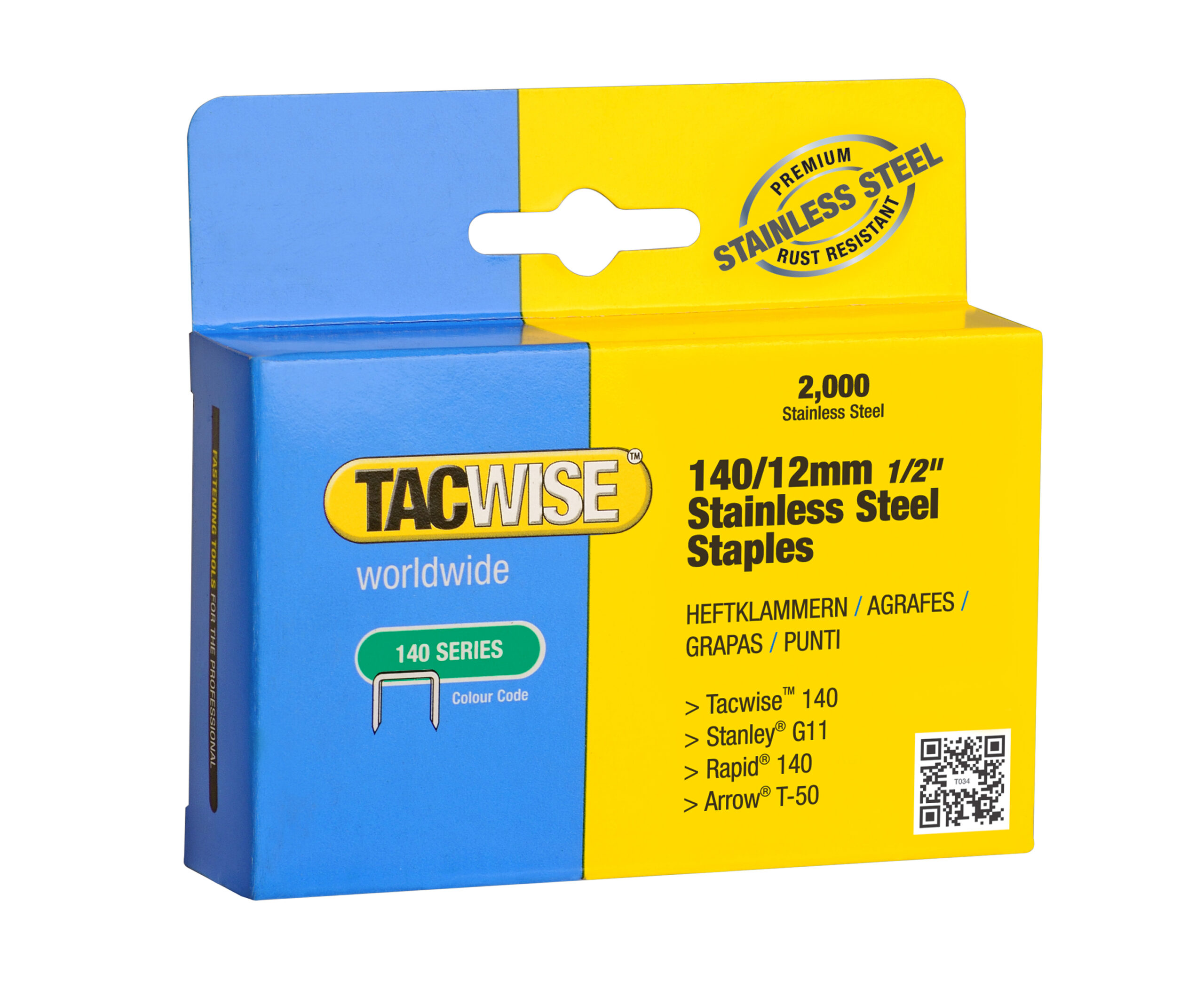 Type 140/12mm Stainless Steel Staples, Box of 2000