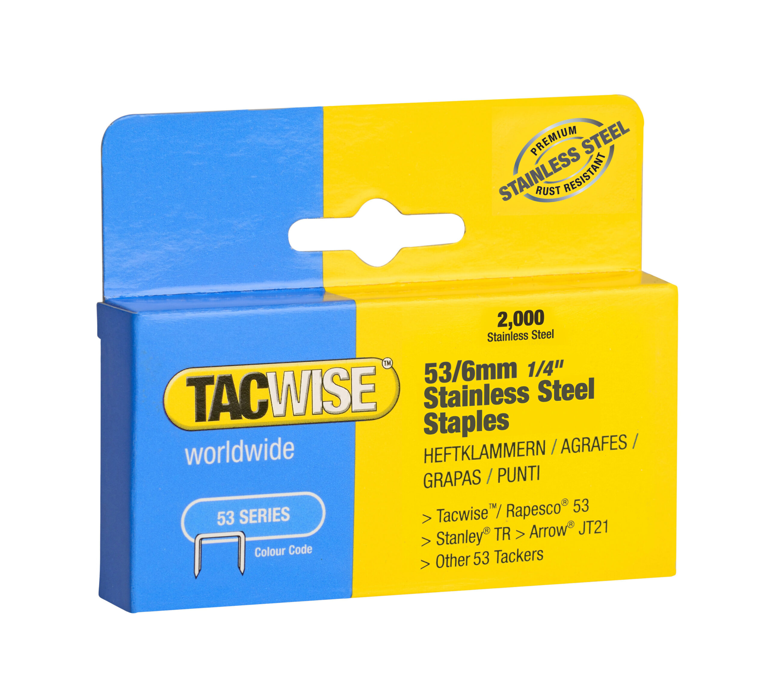 Type 53/6mm Stainless Steel Staples, Box of 2000