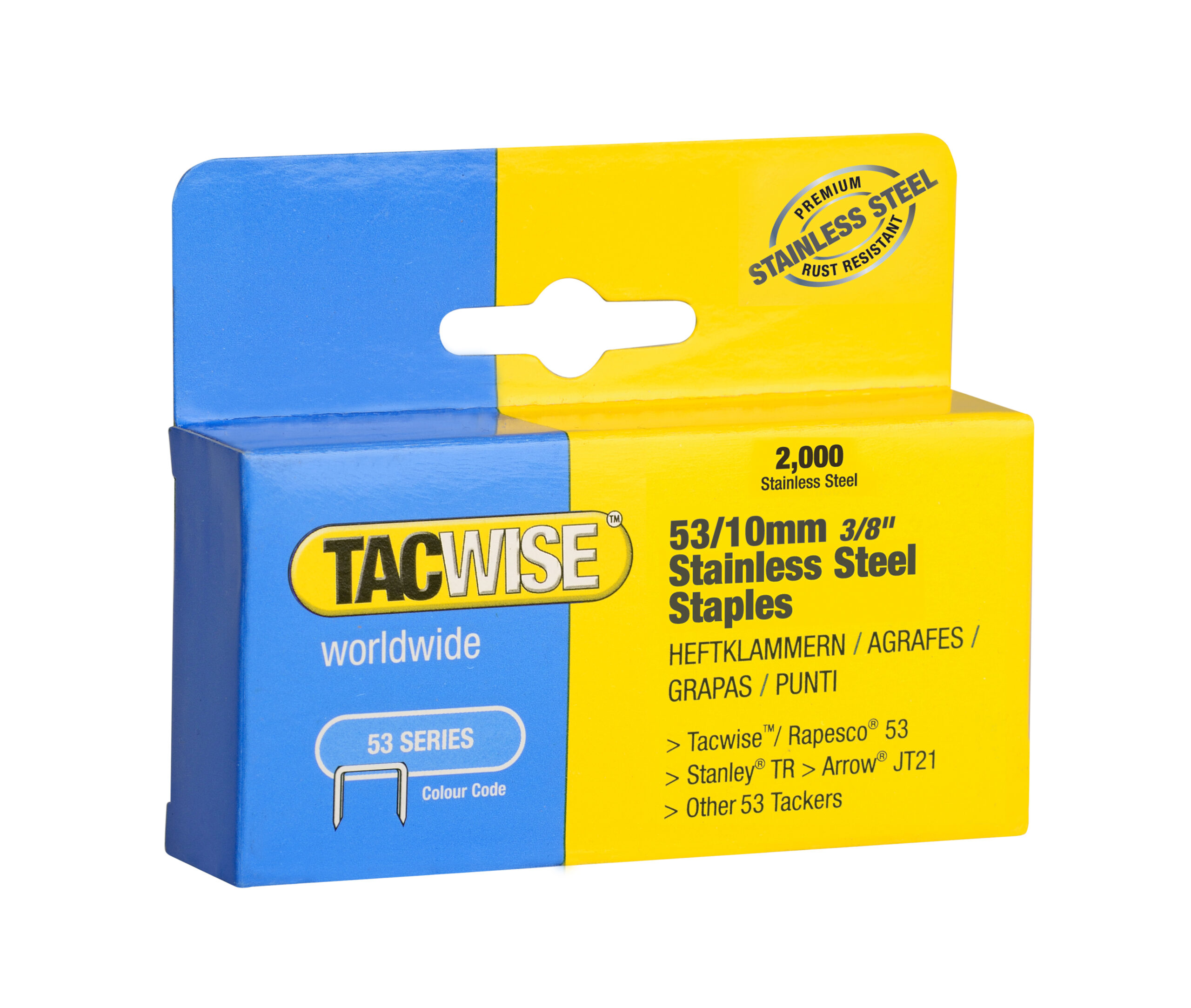 Type 53/10mm Stainless Steel Staples, Box of 2000