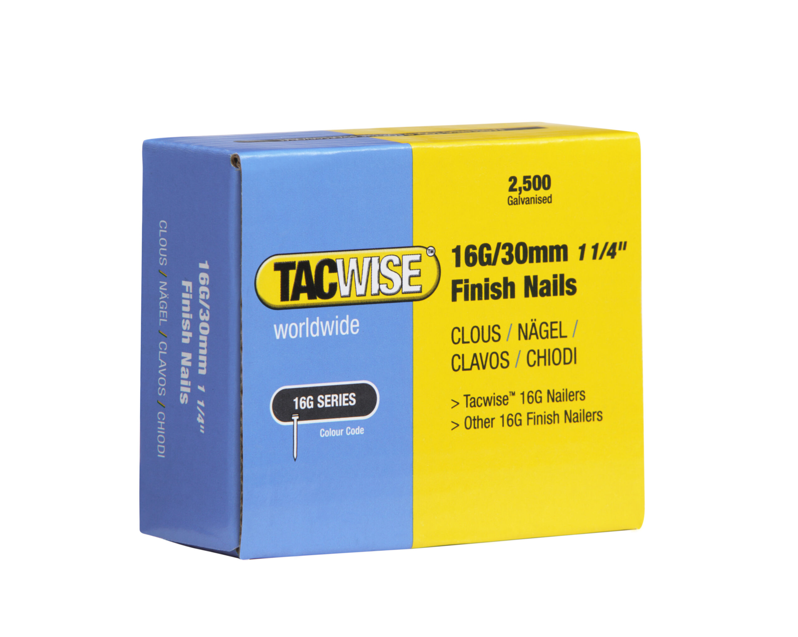 Type 16G/30mm Galvanised Finish Nails, Pack of 2500