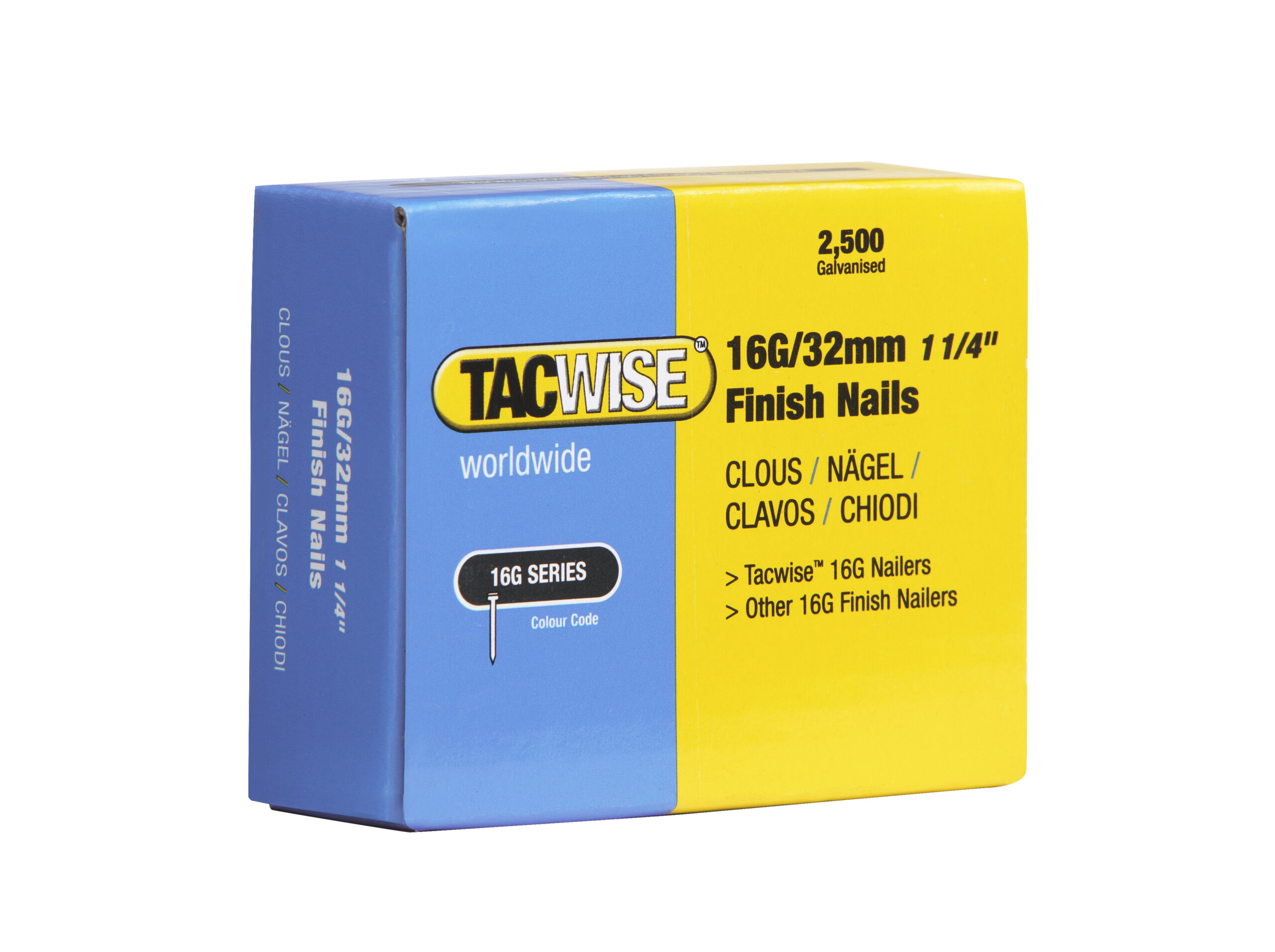 Type 16G/32mm Galvanised Finish Nails, Pack of 2500