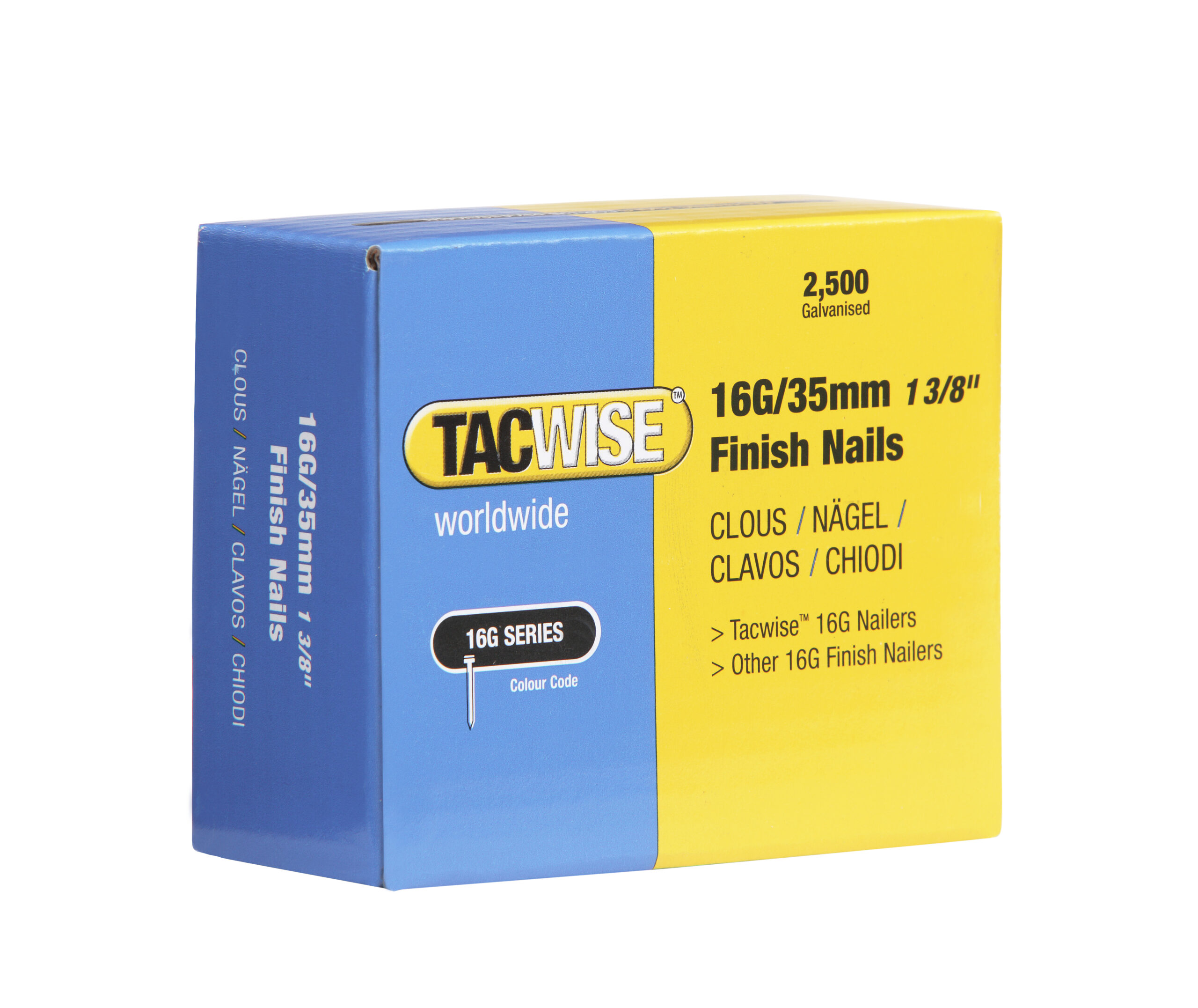 Type 16G/35mm Galvanised Finish Nails, Pack of 2500