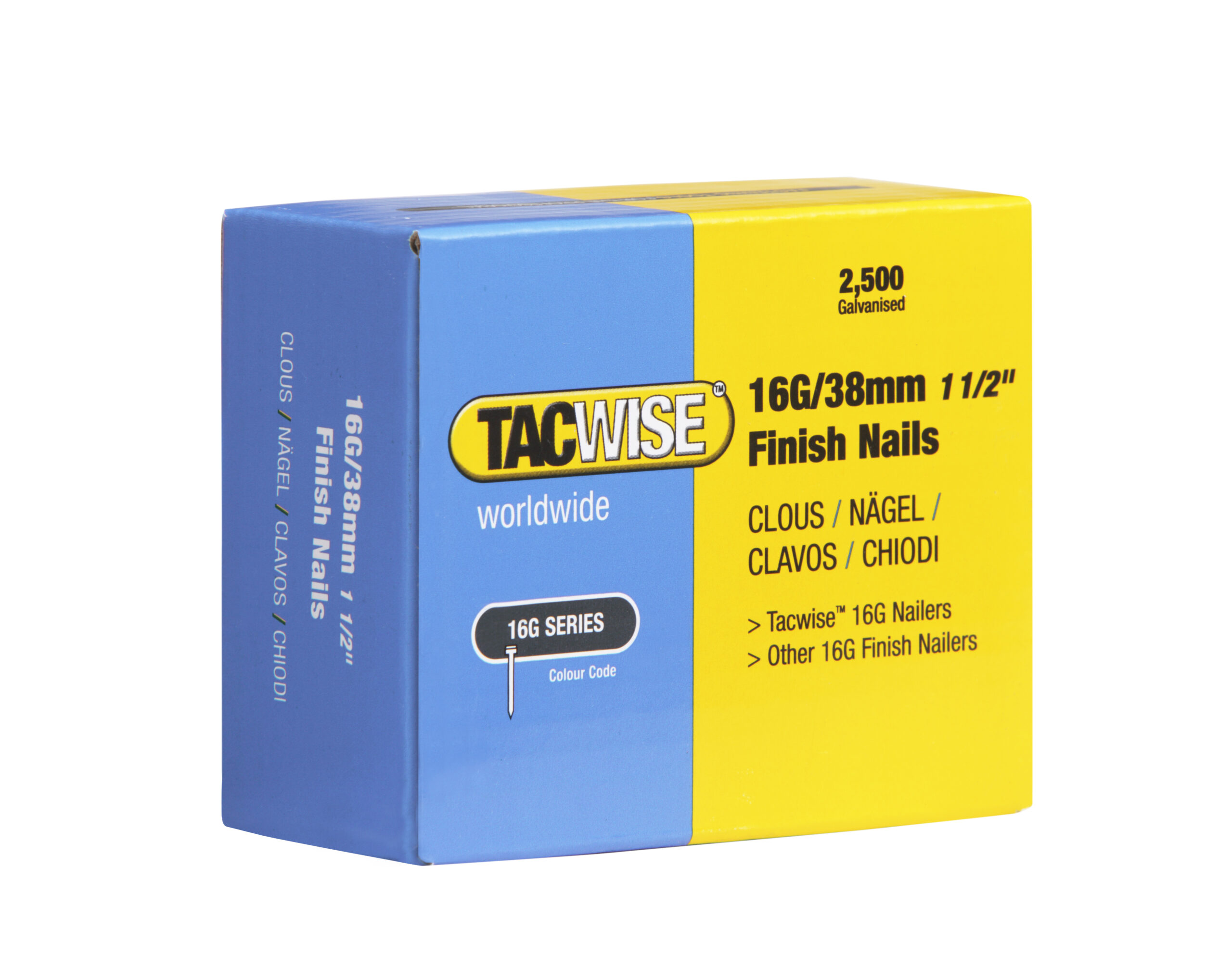 Type 16G/38mm Galvanised Finish Nails, Pack of 2500