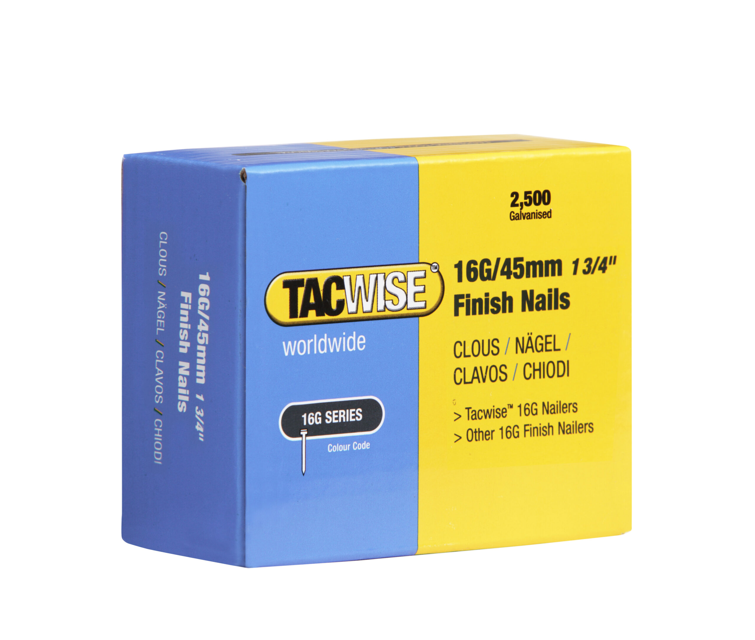 Type 16G/45 mm Galvanised Finish Nails, Pack of 2500