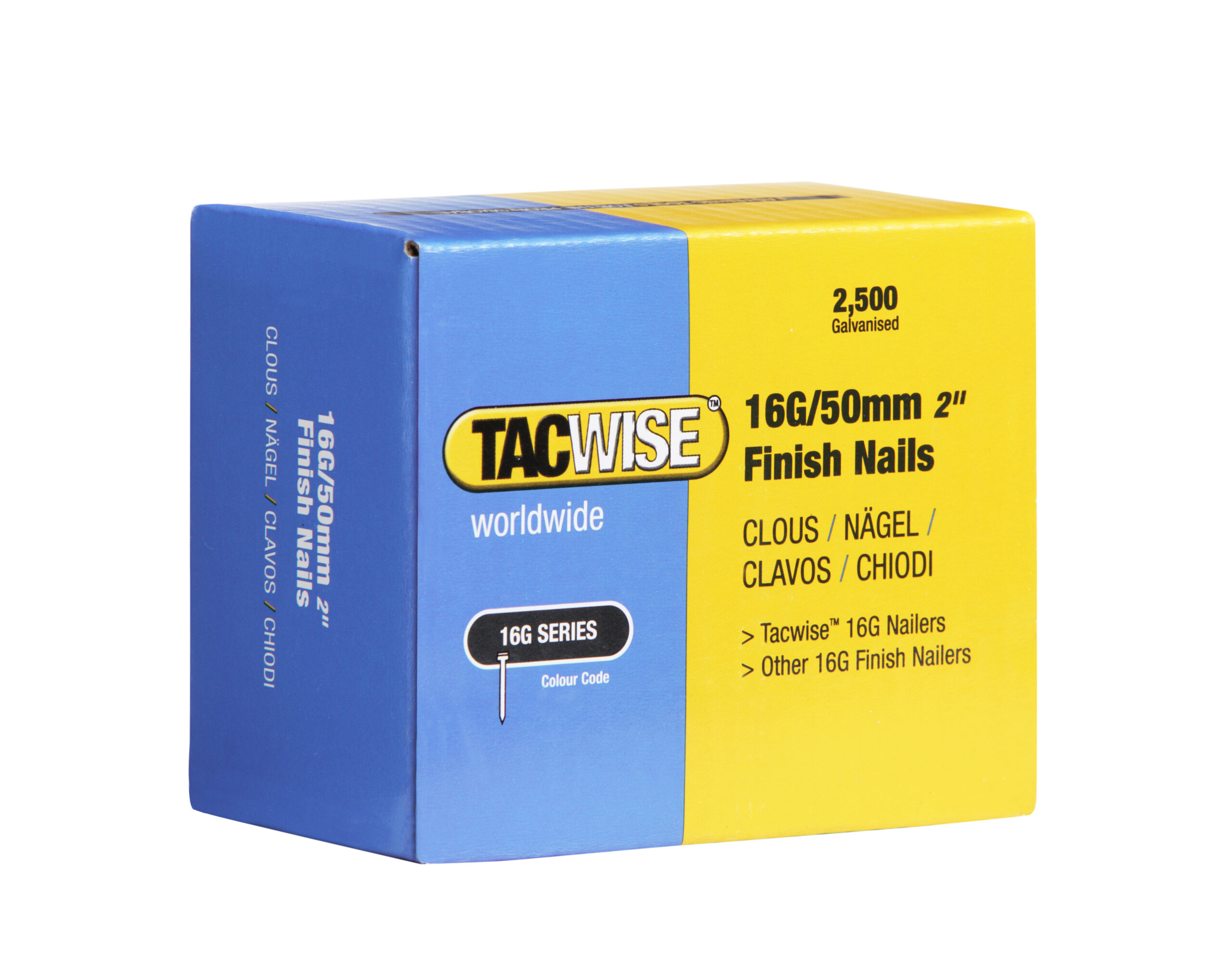 Type 16G/50mm Galvanised Finish Nails, Pack of 2500