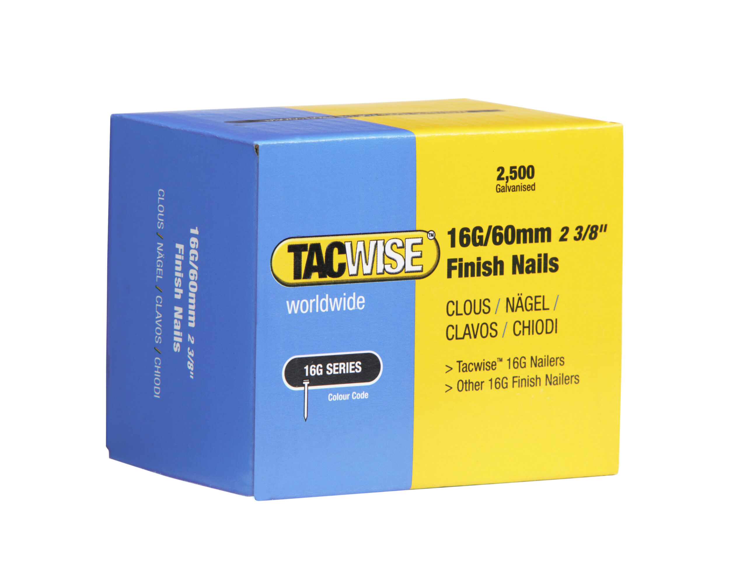 Type 16G/60 mm Galvanised Finish Nails, Pack of 2500