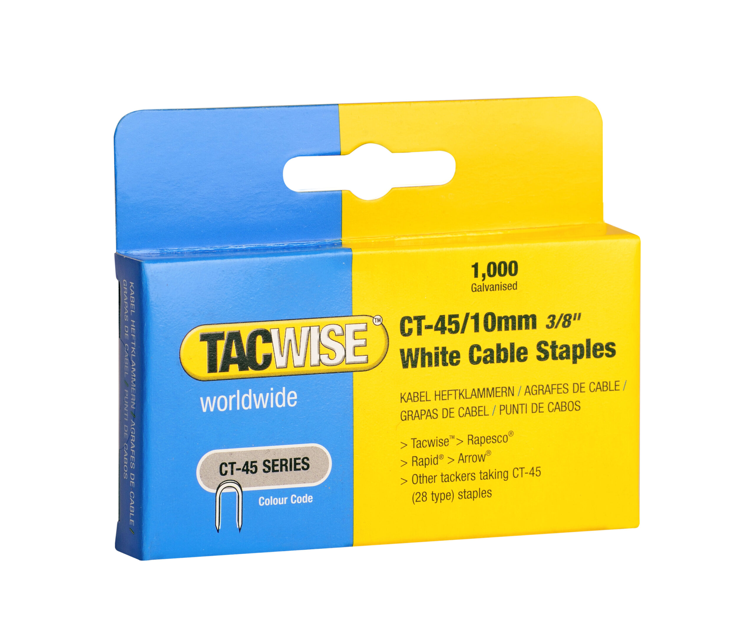 Type CT-45 /10 mm Galvanised Divergent Point White Cable Staples, Pack of 5000