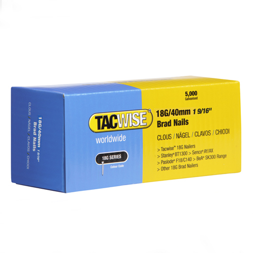 Type 18G/40mm Galvanised Brad Nails, Pack of 5000