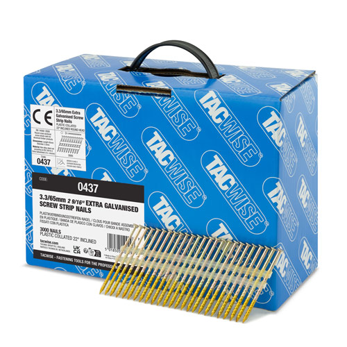 Type 3.3/65mm Extra Galvanised Framing Nails, Round Head, Screw Shank, 22° Inclined, Plastic Collated, Pack of 3000