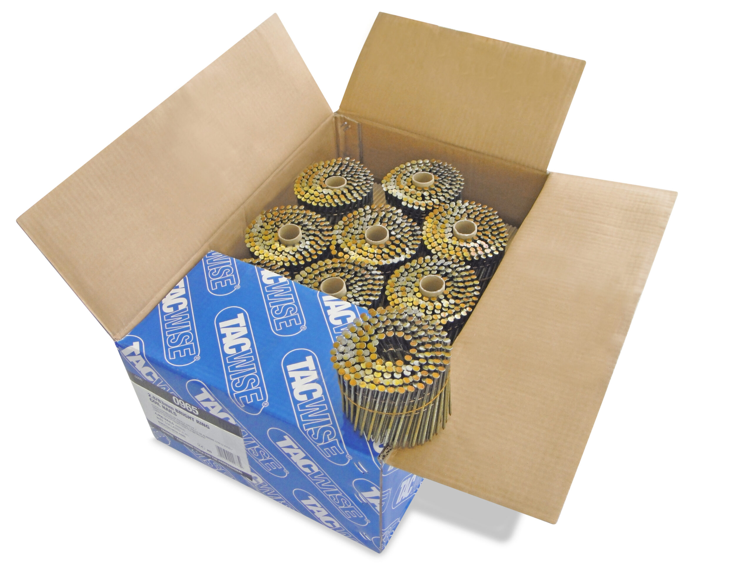 Type 2.8/83mm Bright Flat Top Coil Nails, Diamond Point, Ring Shank, 16° Inclined, Wire Collated, Pack of 4000