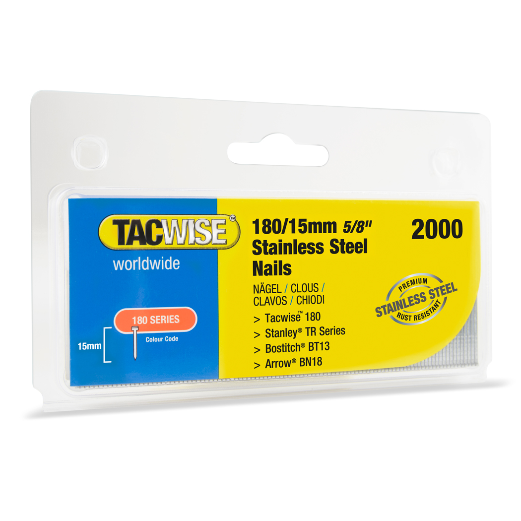 Type 18G/15mm Stainless Steel Brad Nails, Pack of 2000